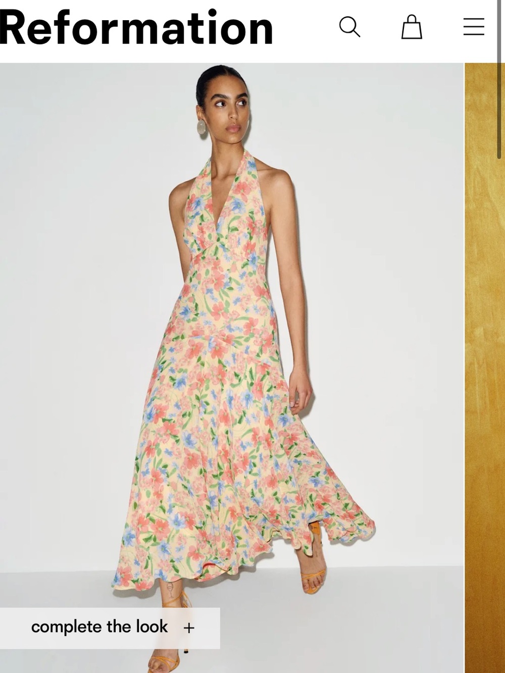 Reformation Peach Floral Halter Maxi Dress
